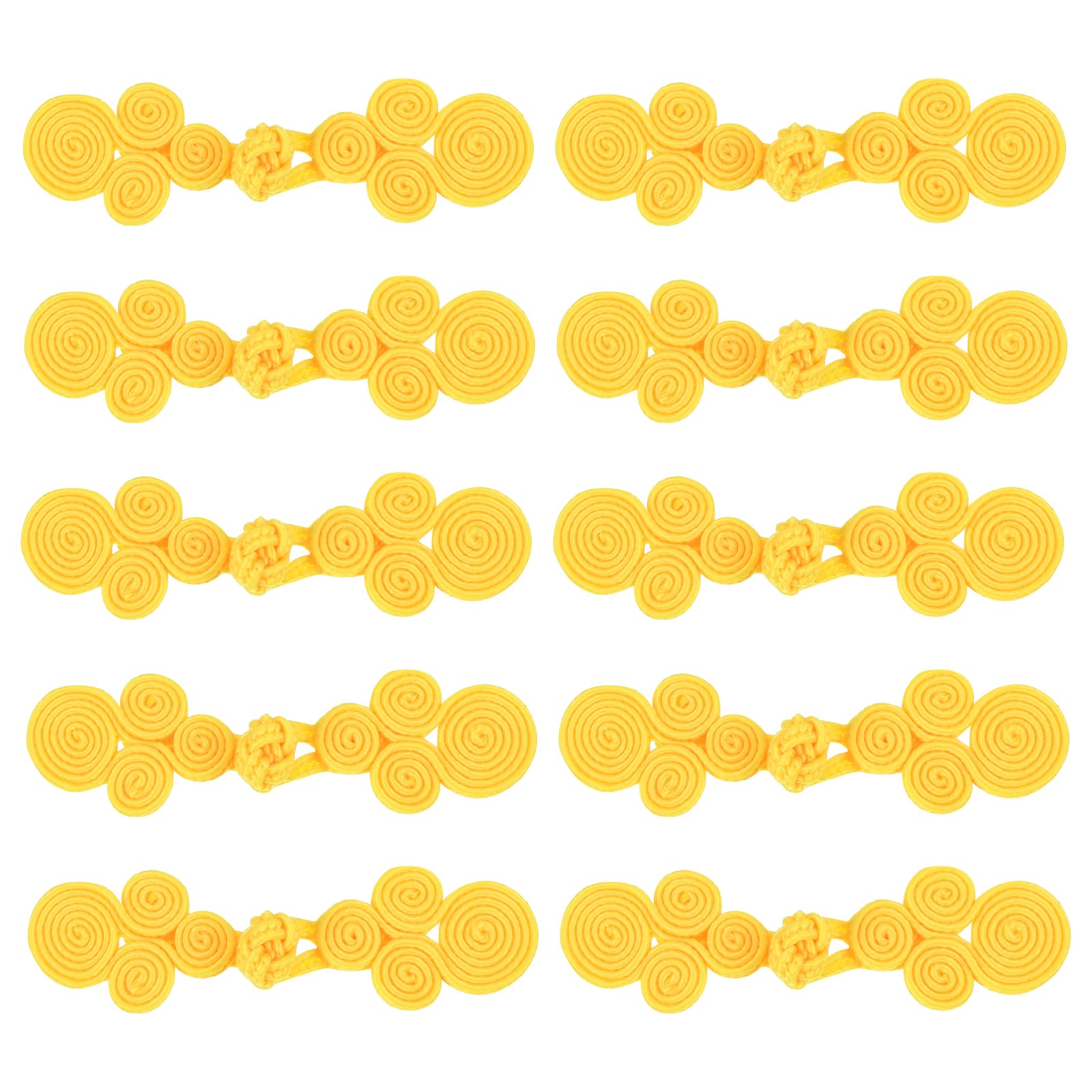 sourcing map 10 Pairs Chinese Knots Frog Buttons Closure Light Yellow Sewing Buttons Fasteners for DIY Sewing Coats Cloak Sweater Bridal Costume Outfit,2.95x0.79 Inch