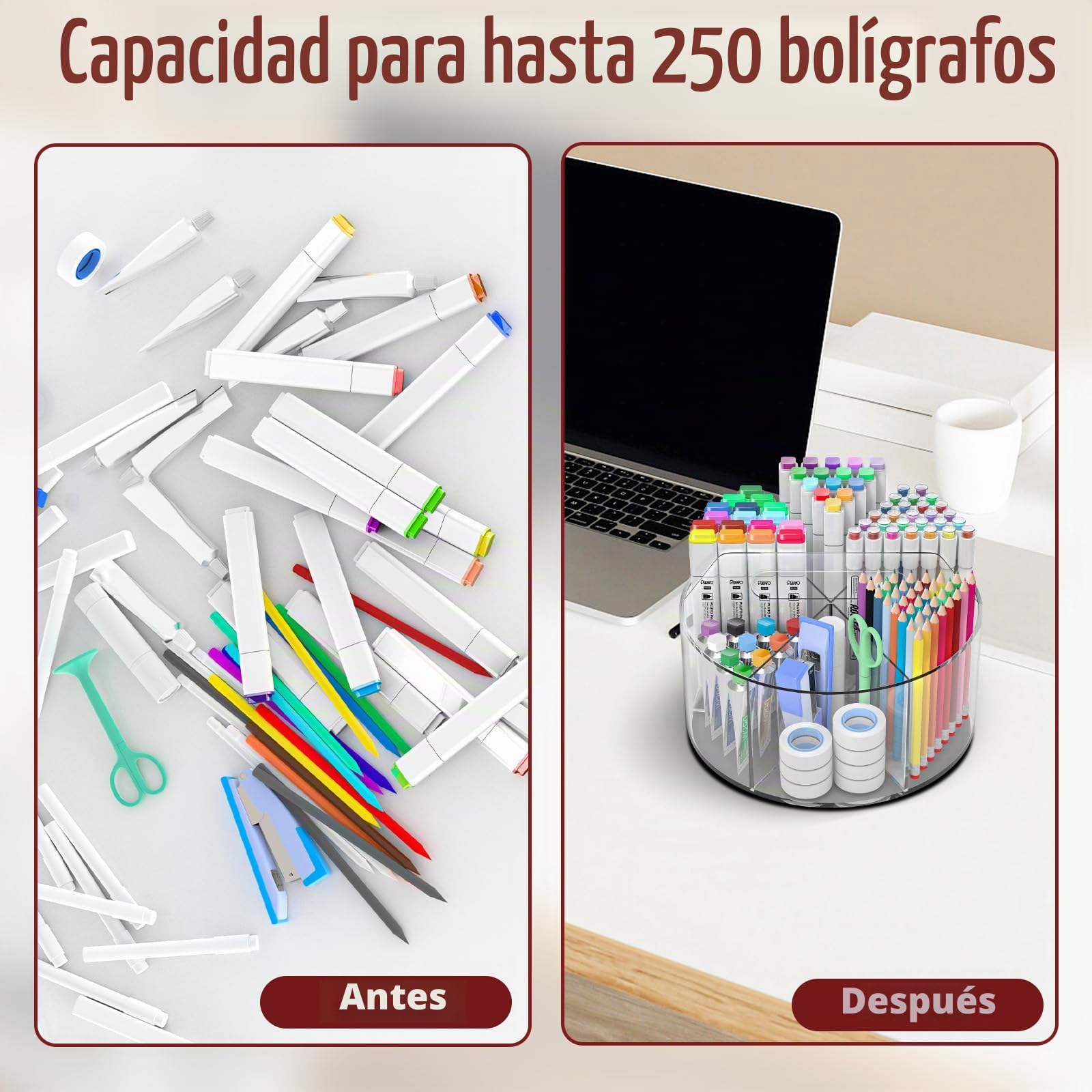 Absonic Organizador de lápices de acrílico, soporte giratorio de 360 grados, organizadores de crayones para niños, organizador de suministros de arte para escritorio, organizador de escritorio para