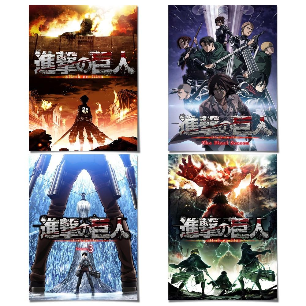 Comor Boys 4Pc-Jj1 4Pc Attack On Titan Poster For Fans Kids Room Bedroom Wall Decor-Attack On Titan Anime Posters Canvas Prints Picture For Teen Girls Gifts