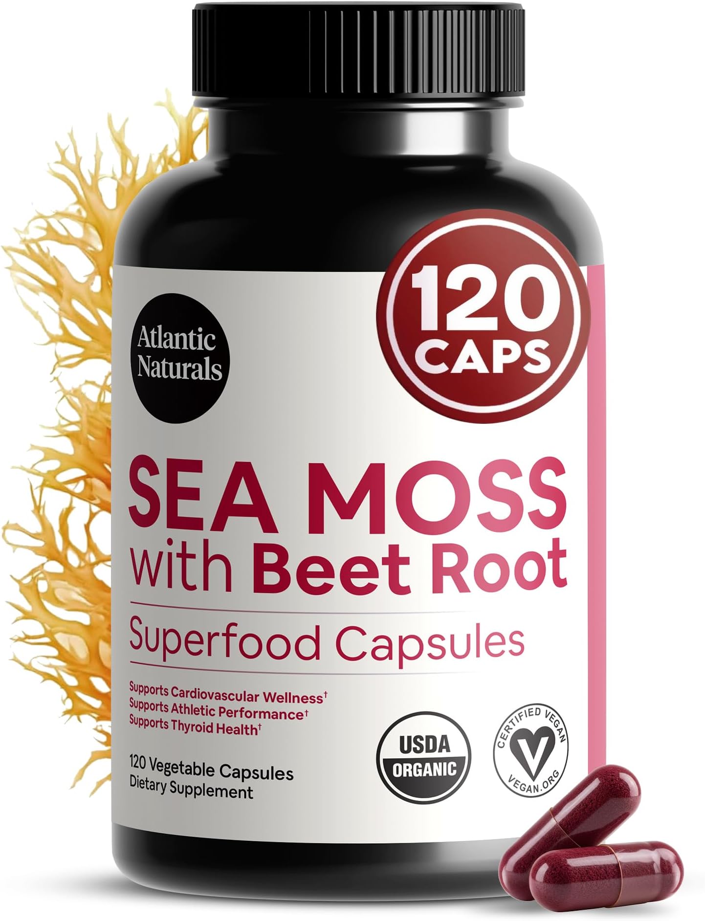 Organic Irish Sea Moss Capsules with Beet Root - Premium Quality Sea Moss Supplement - Support Heart Health, Immune System, Athletic Performance | Vegan-Friendly Organic Sea Moss Capsules