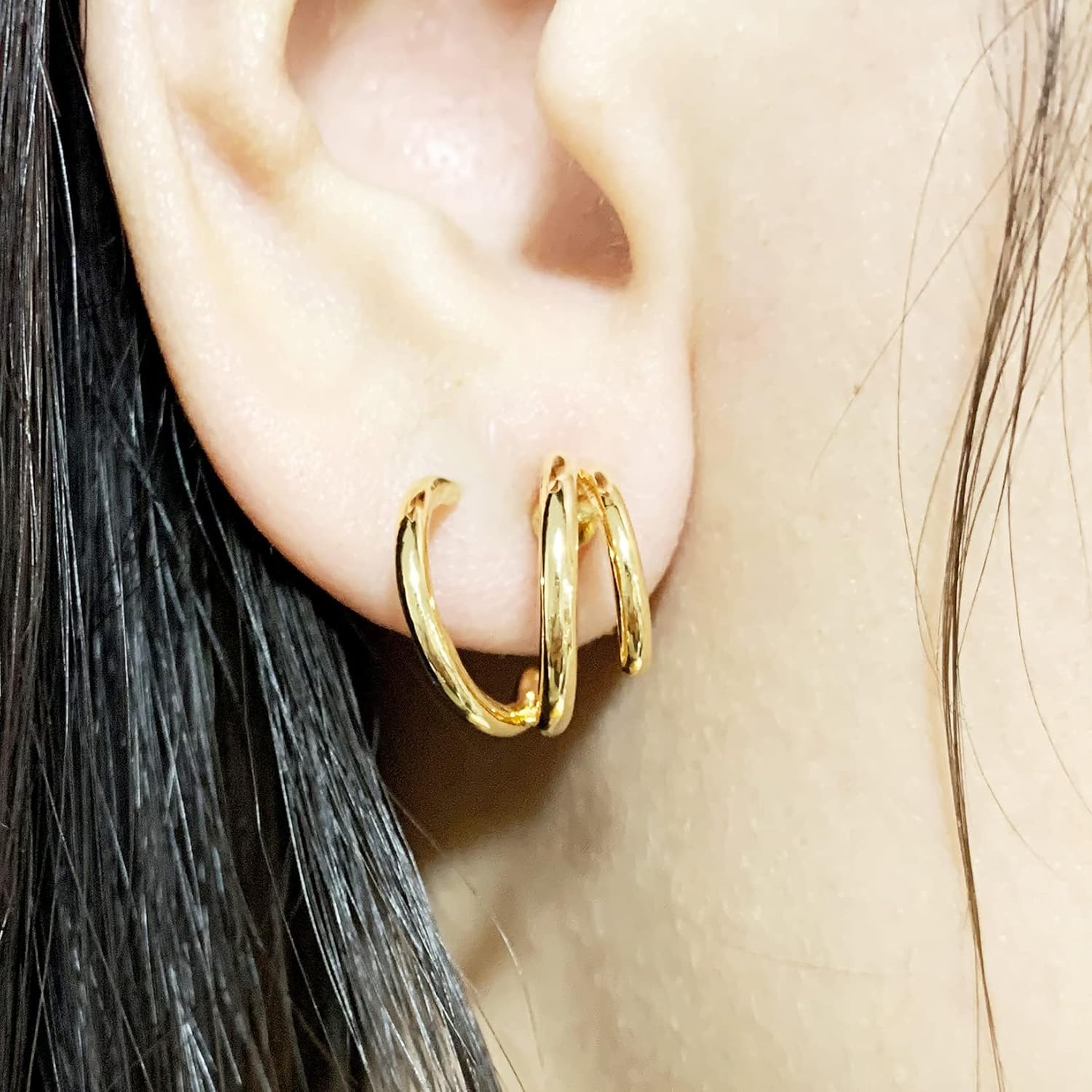 Twisted Art Deco Hoop Small Stud Clip On Earrings For Women Teens Gold Tone - Image 4