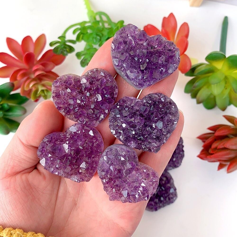 Racimo de geoda de amatista en forma de corazón de Uruguay en bruto de 3-4cm, racimos de cristales naturales for decoración del hogar