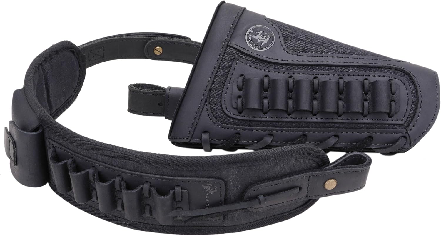 Leather Rifle Buttstock Pouch Ammo Holder and Rifle Sling Shell Holder Cartridge for .308 .30-06, .45-70, 44Mag Henry 7MM
