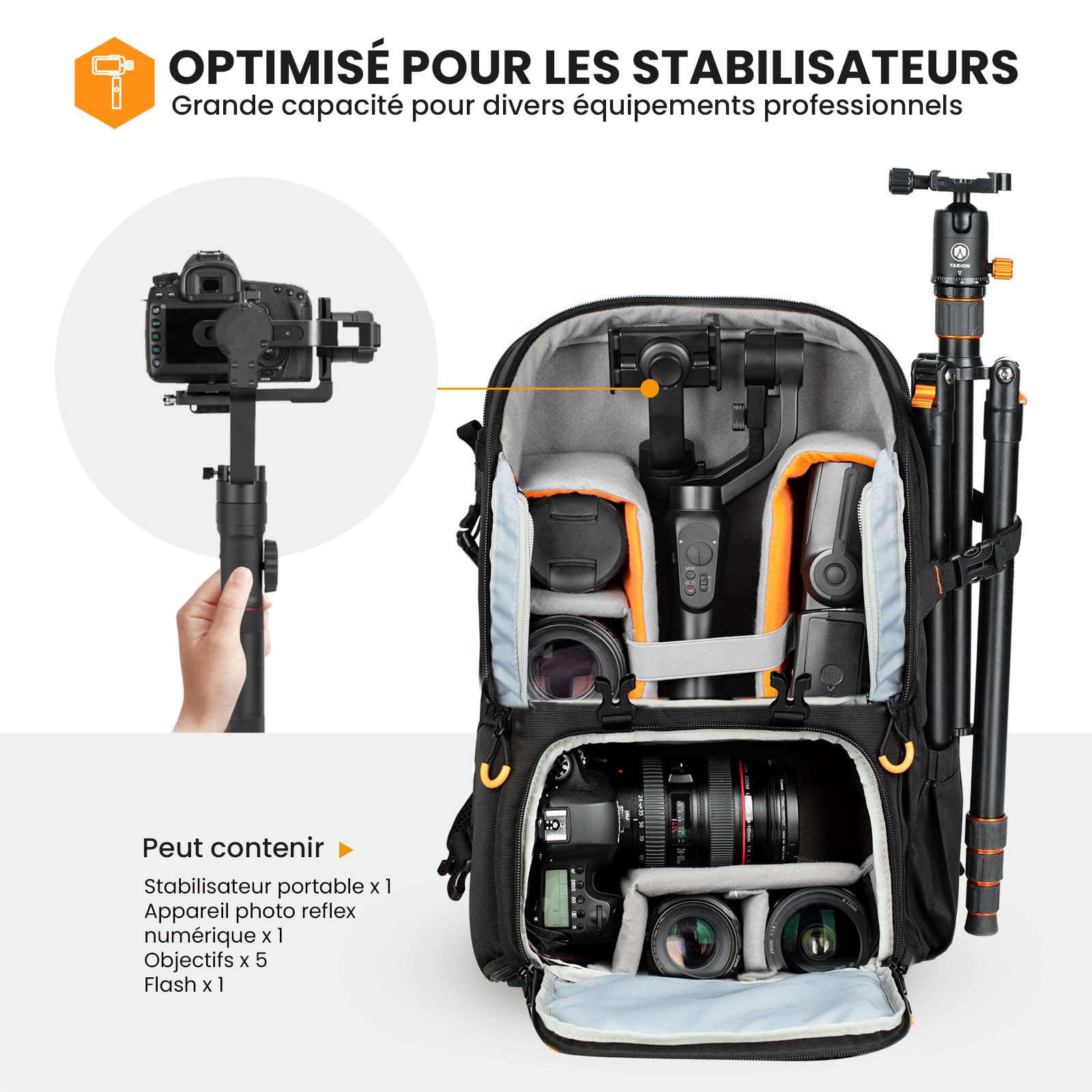 TARION Sac à Dos pour Appareil Photo 15L- Sac Photo avec Compartiment Ordinateur Portable 15,6" et Housse Imperméable | Pour Photographe, Randonnée et Voyage (PBL)
