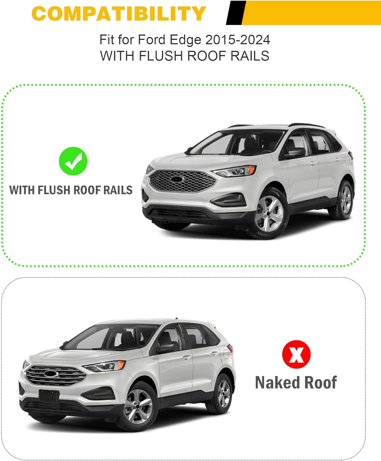 Roof Rack Cross Bars Fit for Ford Edge 2015-2024 Luggage Lockable Crossbars Carrier Cargo Bar (with Flush Side Rails)