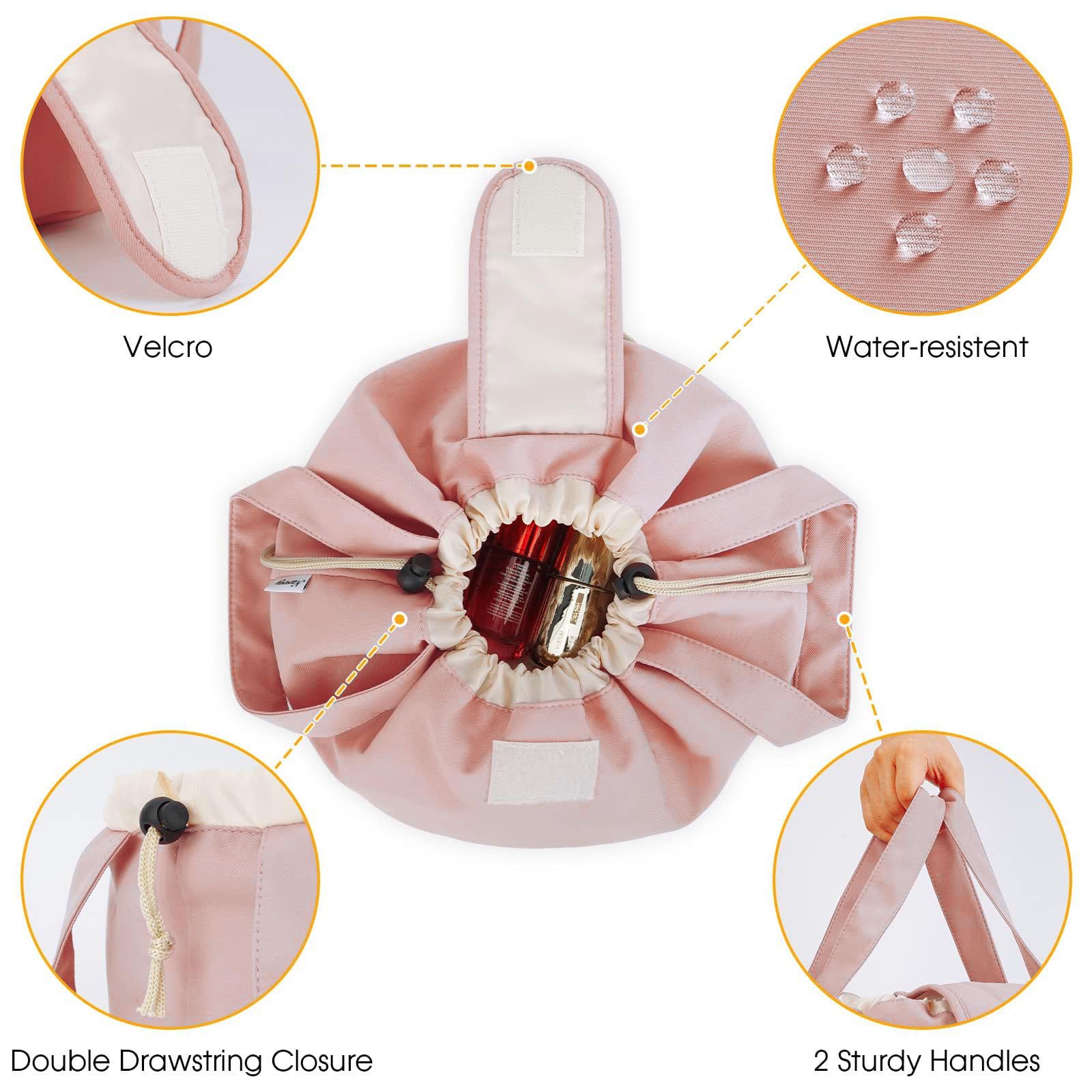 Drawstring Makeup Bag,GWAWG Lazy Flat Lay Makeup Bag Magic Cosmetic Pouch Bag Drawstring for Women Girl(Pink) - Image 4