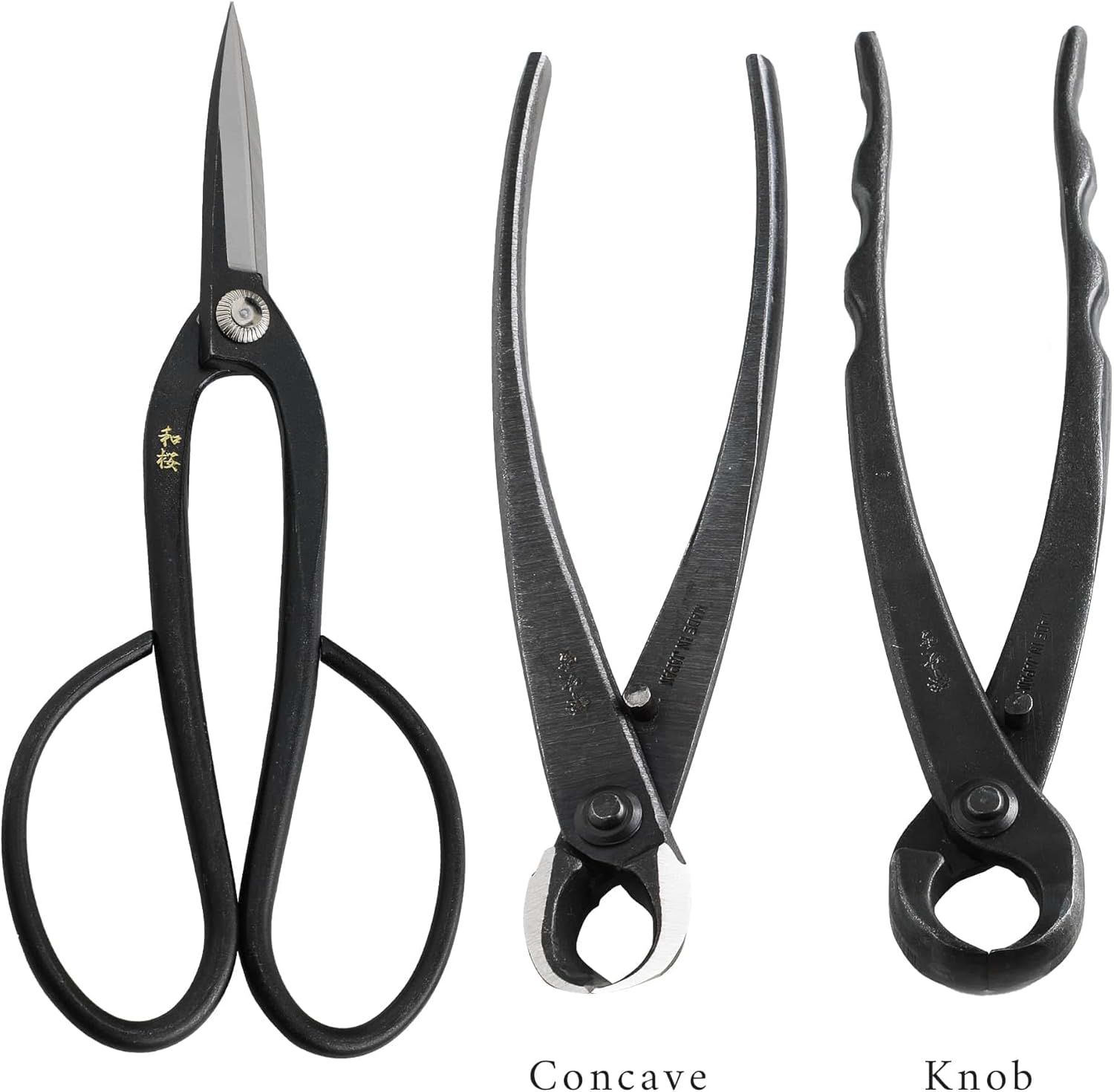 Wazakura Made in Japan 5PCS Bonsai Tool Kit with Roll Bag: Yasugi Steel Ashinaga Bonsai Scissors, Concave Branch Cutter, Knob Cutter, Wire Cutter, Tweezers - 5 Tools Ashinaga Set with Case