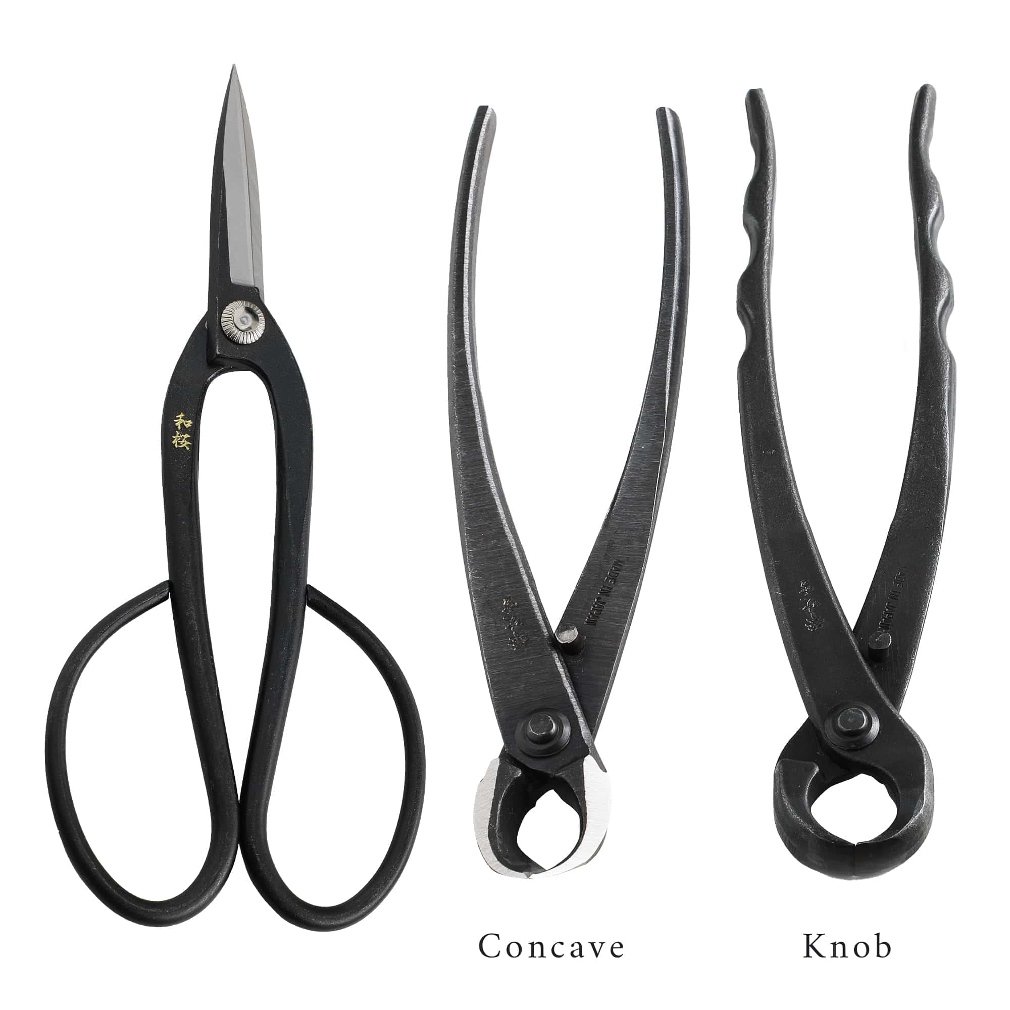 Wazakura Made in Japan - Kit di 5 attrezzi per bonsai con borsa in rotolo: forbici per bonsai Yasugi in acciaio Ashinaga, tronchese concavo, taglierina a pomello, tronchese per fili, pinzette, set