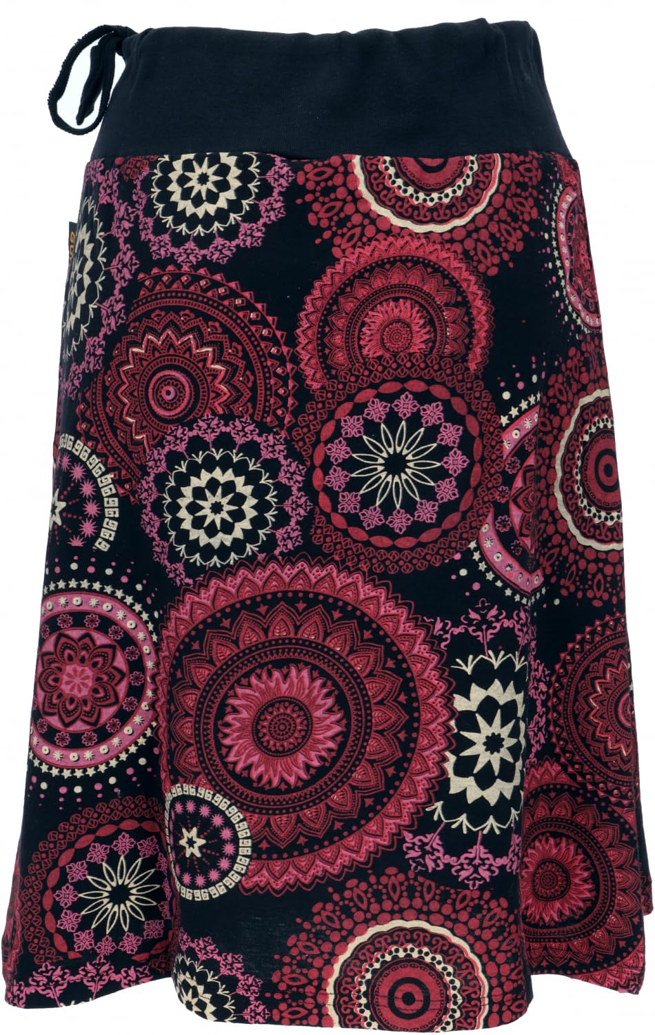 GURU SHOP Bestickter Knielanger Rock, Chic, Retro Mandala - Schwarz, Damen, Baumwolle