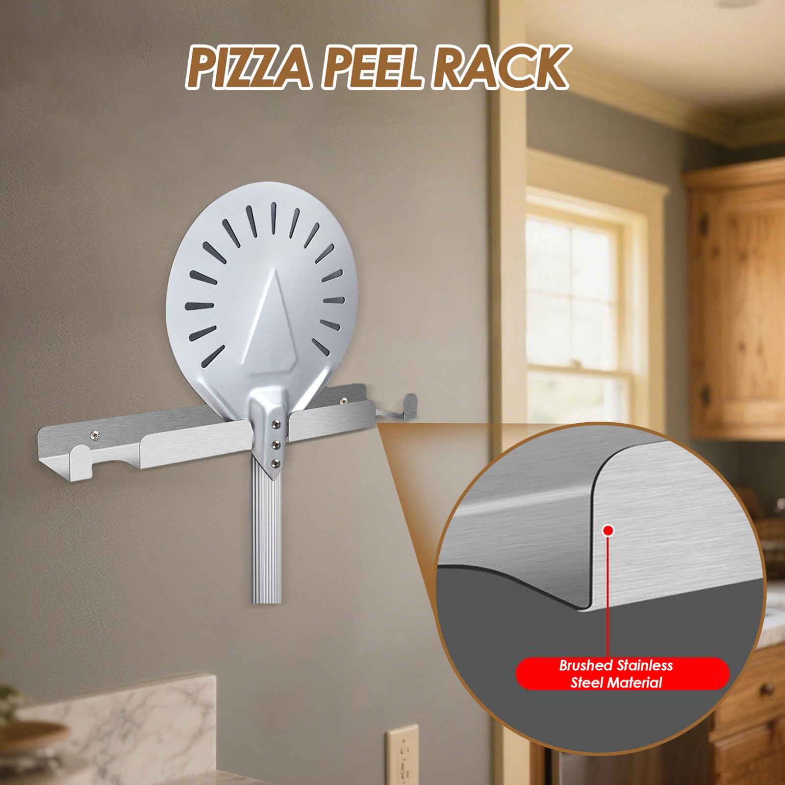 Produktbild von Pizzaschaufel-Ständer Aus Edelstahl – Kompakte Wandhalterung Für Pizzaschaufel, Löffel, Zangen, Schneebesen & Mehr – Einfache Montage, Platzsparend, Für Küche, Imbiss & Backstation