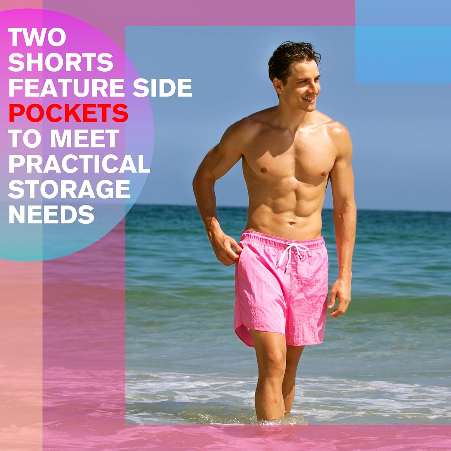 BRISIRA Mens Swim Trunks Neon 5" Bathing Suit Compression Liner Nylon Swim Shorts Beach Swimsuit Swimwear Quick Dry Pockets - Image 4