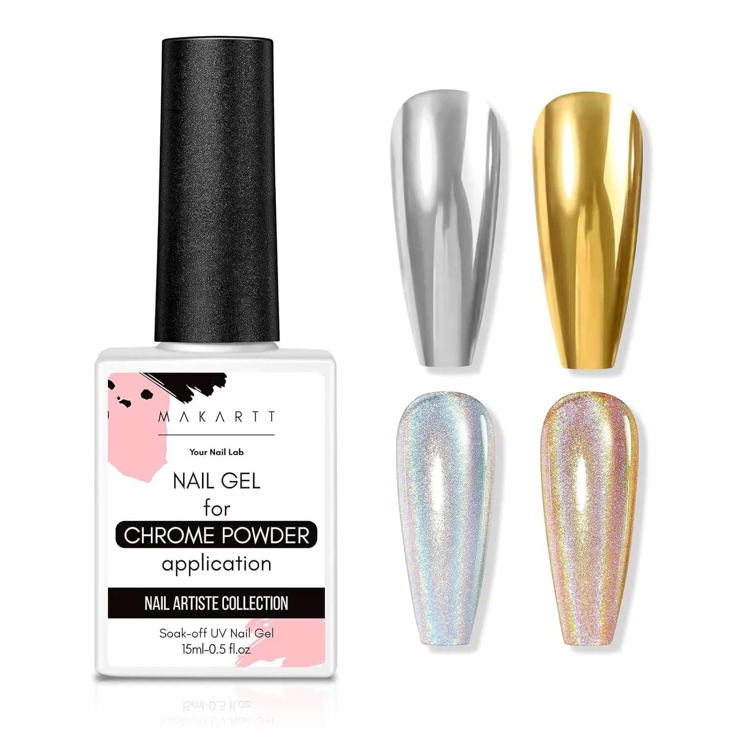 BAZPUR MART® Chrome Nail Powder Gel Top Coat: Mirror Shine, No-Wipe, Long-Lasting High Gloss Finish for Stunning Manicures