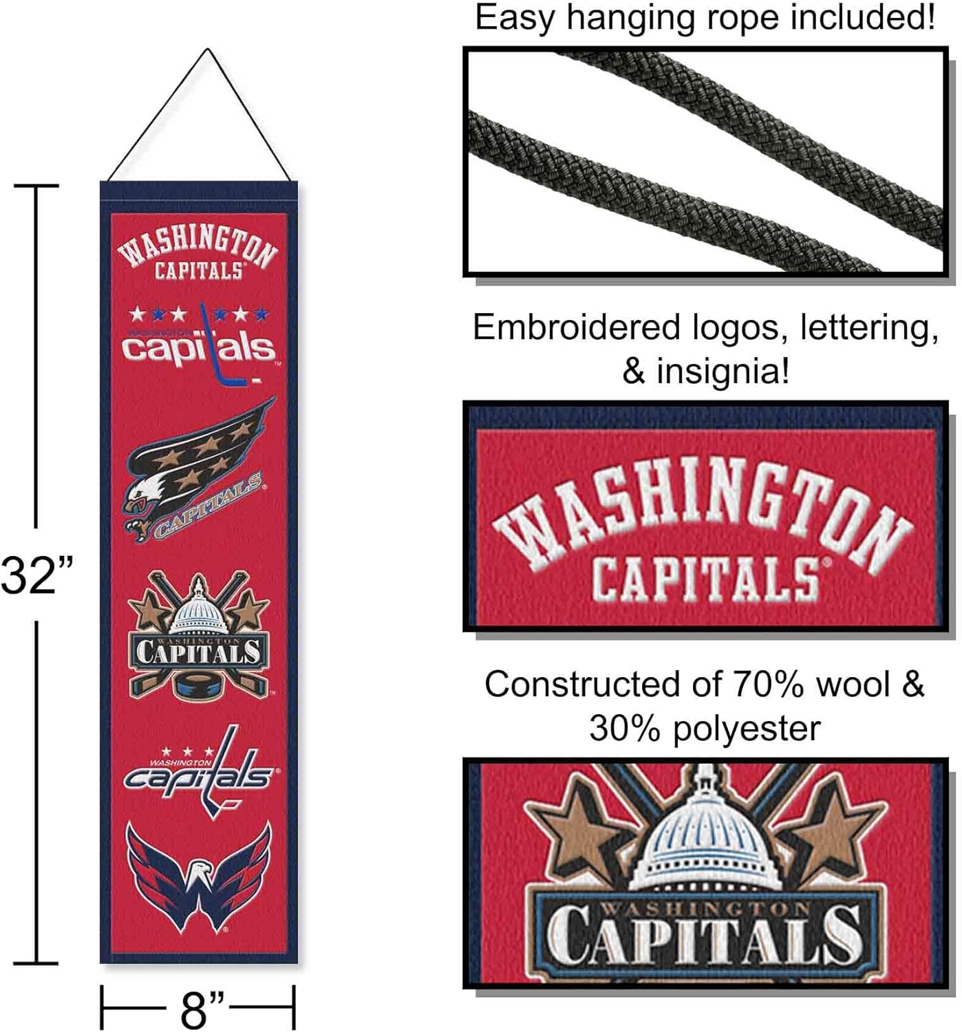 WinCraft Washington Capitals Evolution 8x32 Inch Vertical Wool Embroidered Hanging Banner