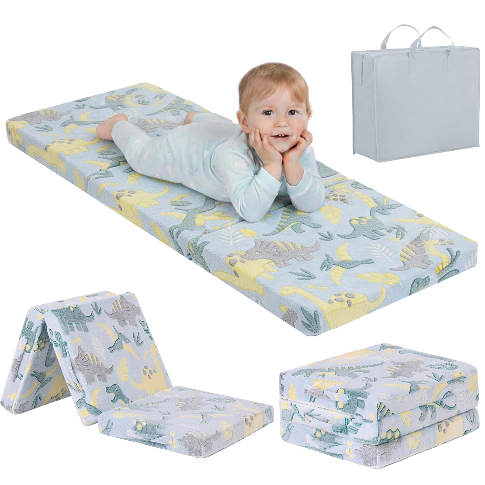 Tiita Foldable Floor Mattress for Kids-Glow in The Dark Toddler Nap Mat with Storage Bag, Portable Toddler Floor Futon Bed for Travel, Daycare,