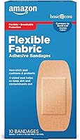 Amazon Basic Care XL Flexible Fabric Bandages 2x4in, Non-Stick Pad, 4-Sided Seal for Cuts & Scrapes, 10 Count