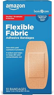 Amazon Basic Care XL Flexible Fabric Bandages 2x4in, Non-Stick Pad, 4-Sided Seal for Cuts & Scrapes, 10 Count