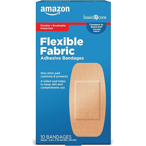 Amazon Basic Care Flexible Fabric Adhesive Bandages, XL (2 in x 4 in), Protection for All Skin Types, Flexible Stretch That Conform to Wounds, 10 Count