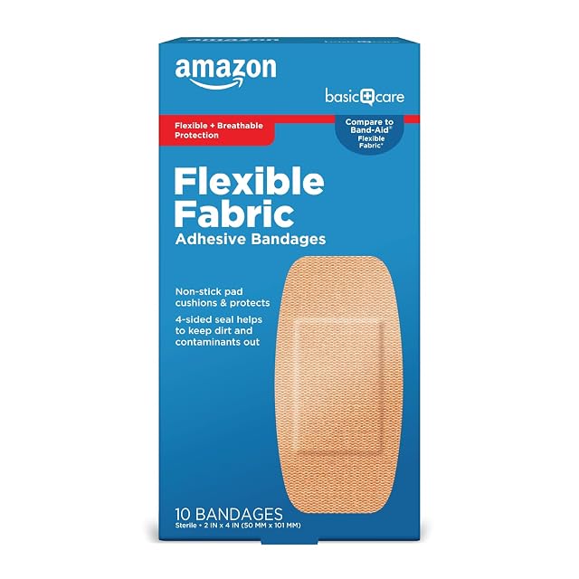 Amazon Basic Care Flexible Fabric Adhesive Bandages XL 2 in x 4 in Non-Stick Pad for Cuts Scrapes