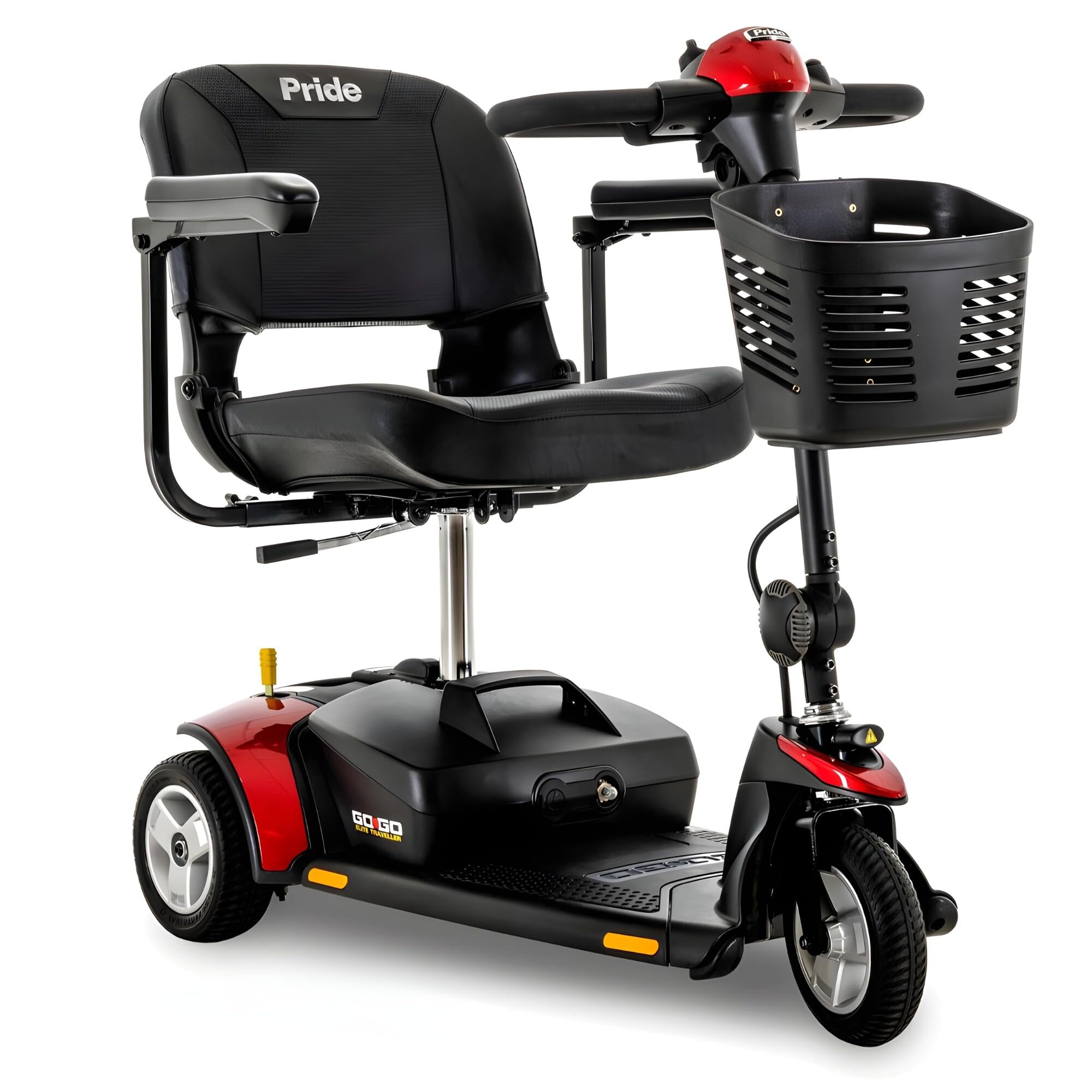Pride Mobility Go Go Elite Traveller 3-wheel Scooter - Travel Mobility for Adults, 12 Ah Battery, 300 Lbs Weight Capacity, Red, Seat Dimensions - 17" W x 17" D - SC40E