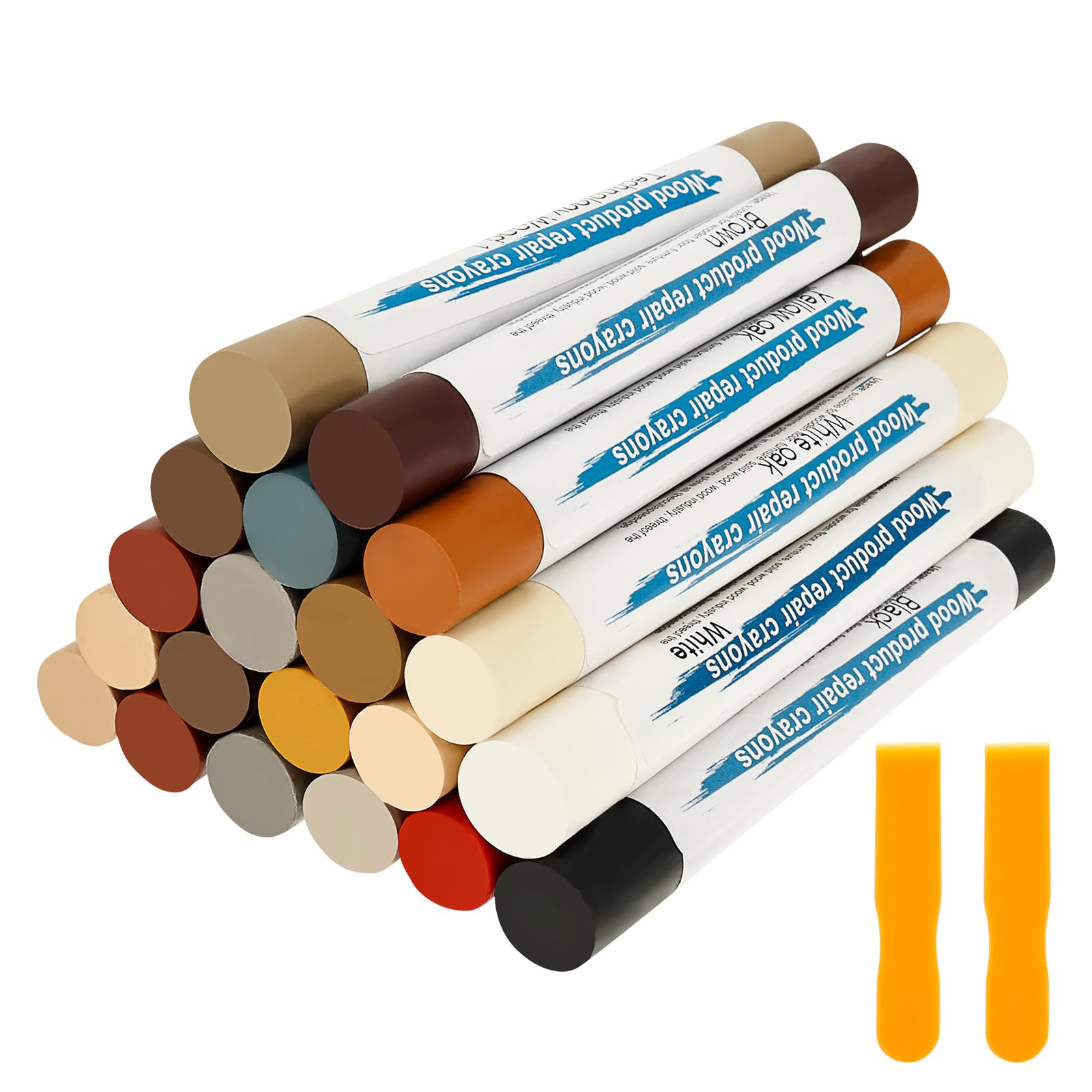 Furniture Repair Kit, Set of 22 Wood Filler Touch Up Pens with Scraper, Multicolor Furniture Repair Markers and Wax Sticks for Floor Cabinet Table Door Carpenters