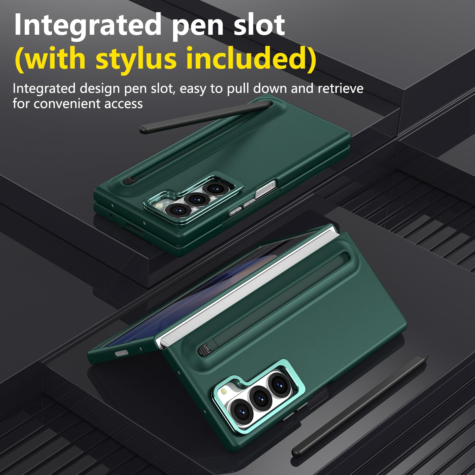 Custodia per Galaxy Z Fold6 con penna stilo, cover per Fold6 con supporto + slot per S Pen, pellicola protettiva frontale per Samsung Galaxy Z Fold6 con supporto pieghevole-Verde