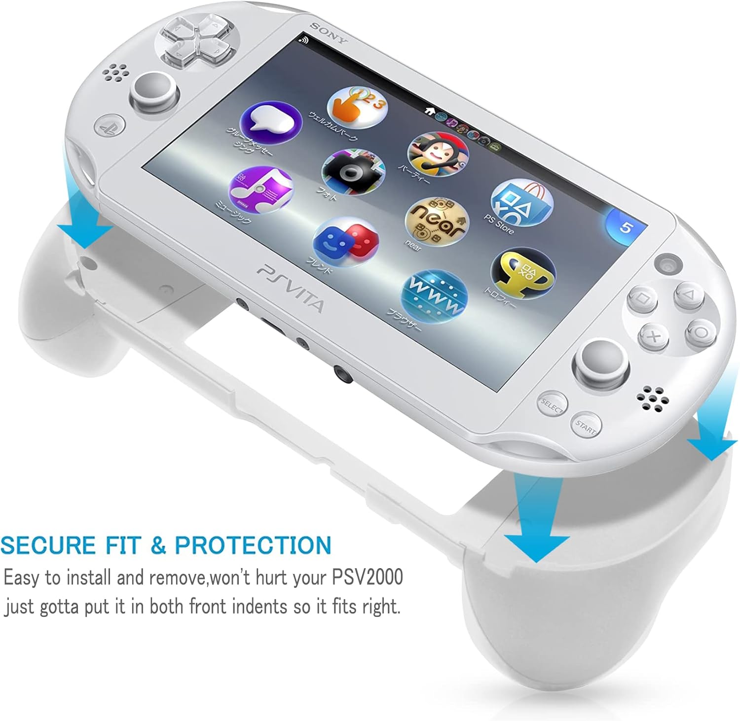 Hand Grip Handle Joypad Protective Case with L2 R2 Trigger Button Grip Shell Controller Protective Case for Sony PlayStation PS Vita 2000 PSV 2000 PS Vita Slim.（White）