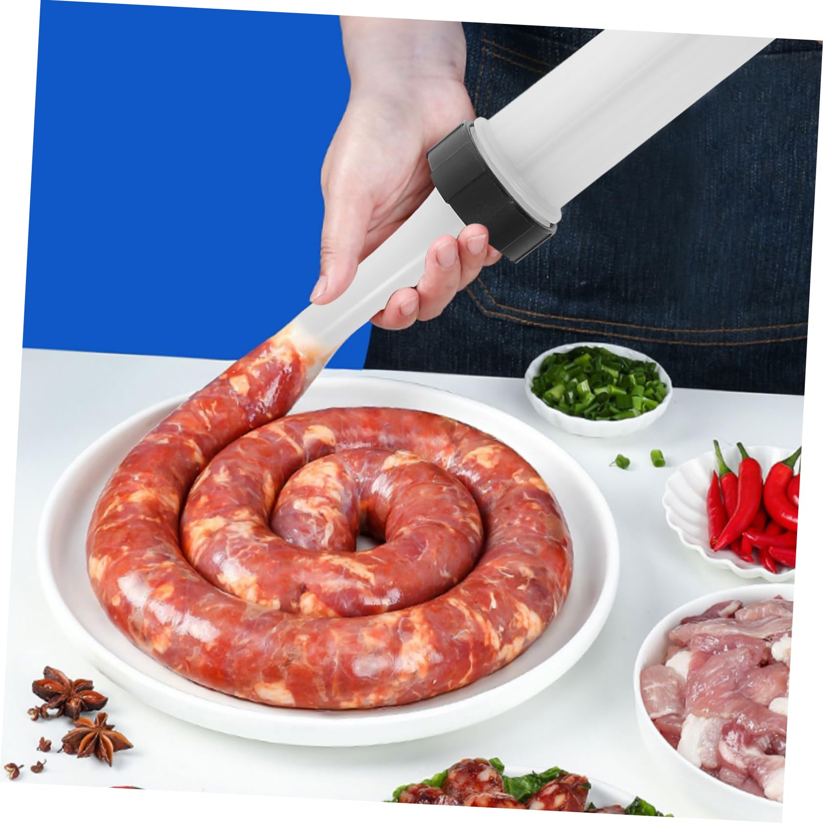 Mikinona 1Set Manual Sausage Filler Tool Home Use Meat Stuffer Nozzles for DIY Sausages for Ground Beef Pork Easy to Clean Use Kitchen Accessory