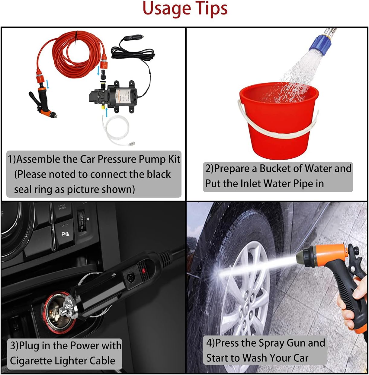 Electric Pressure Washer Pump, 12V 100W Portable High Pressure Power Intelligent Mini Car Water Pump Kit for Auto RV Home Garden Pet Shower