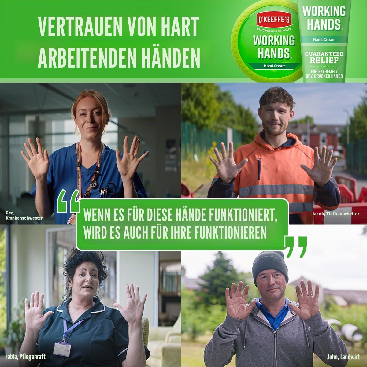 O'Keeffe's Working Hands, 96 g Glas (6er-Pack) – Handcreme für extrem trockene, rissige Hände, steigert sofort den Feuchtigkeitsgehalt, schafft eine Schutzschicht und verhindert Feuchtigkeitsverlust