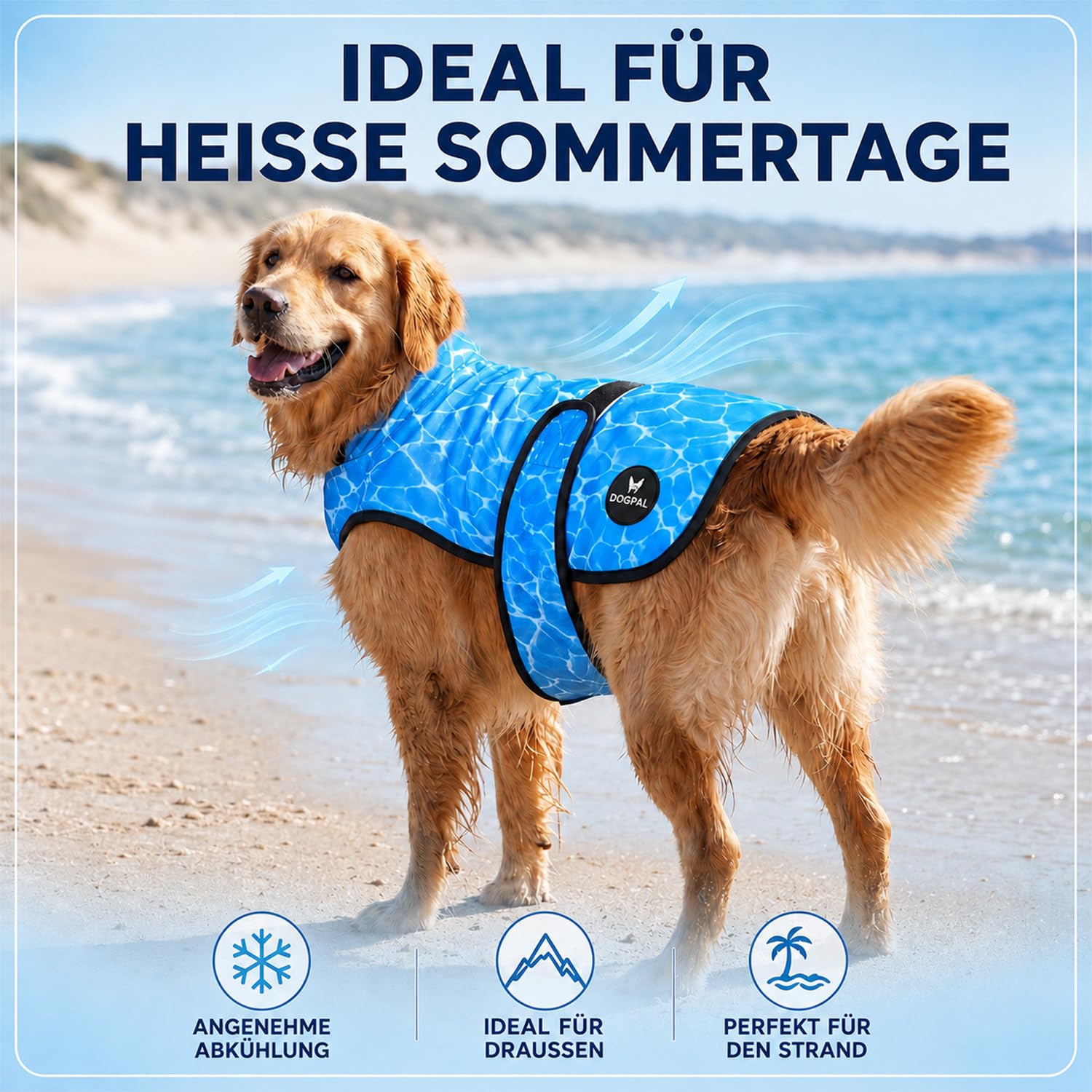 DOGOPAL Kühlweste Hund, Kühljacke für Hunde mit Wasseraktivierung & UV-Sonnenschutz für heiße Tage, Leichte Atmungsaktive Sommer-Hundeweste mit Stehkragen für Gassi & Outdoor (Blau, XL)