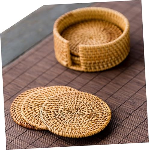 Miniatura 6 de Juego de 6 posavasos de ratán trenzados para tazas de té, manteles individuales de escritorio a prueba de calor, posavasos rústicos para mesa de