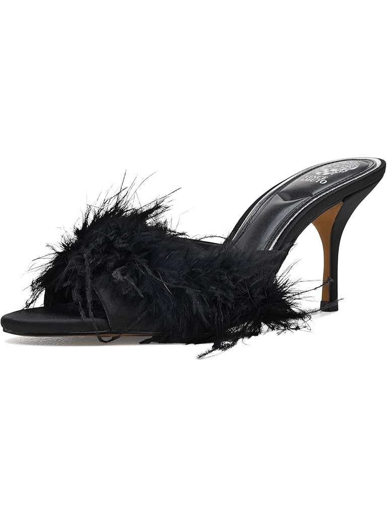 Black Vince Camuto Paelly Feather High Heel Mule Sandals