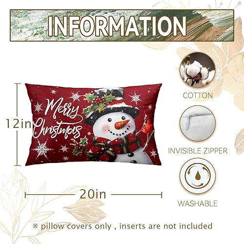 Miniatura 2 de Juego de 2 fundas de almohada de Navidad con diseño de muñeco de nieve de invierno, fundas de almohada de algodón, fundas de almohada decorativas