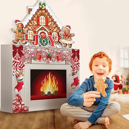 Miniatura 6 de Chimenea de cartón para Navidad, accesorio de chimenea de cartón grande 3D, centro de mesa falso con chimenea sintética para decoración de fondo