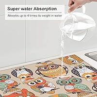 Vista 4 de Tapete de secado de platos de búho para decoración de mostrador de cocina y accesorios, 16 x 18 pulgadas, tapete de microfibra para escurridor