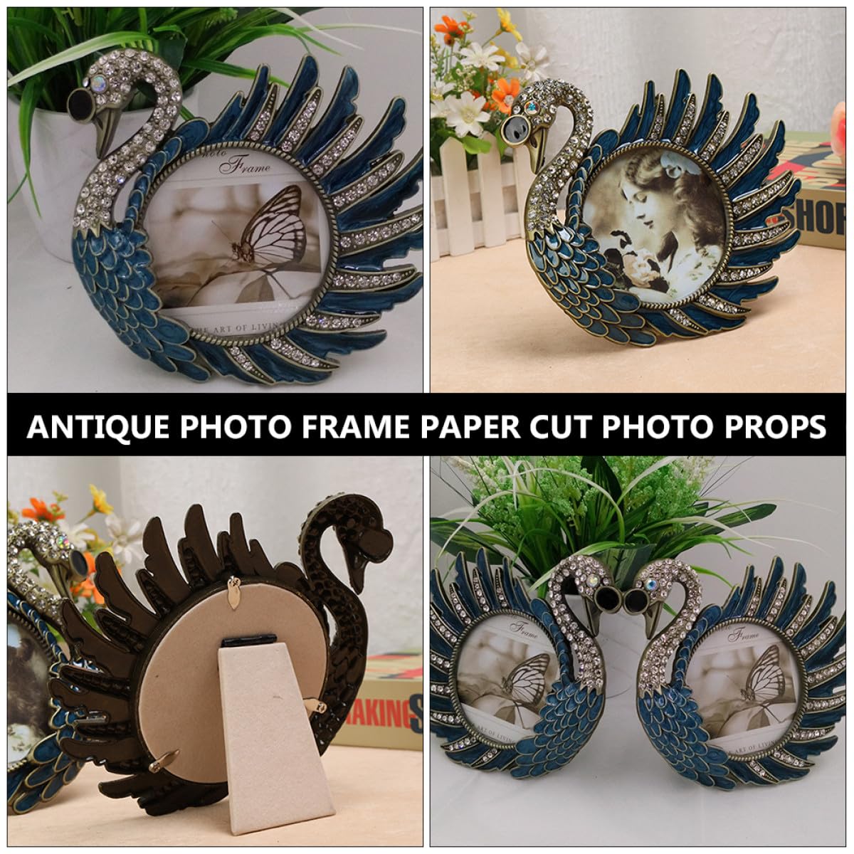 Vintage Schwanen Fotorahmen aus Metall als Dekoratives Wohnaccessoire