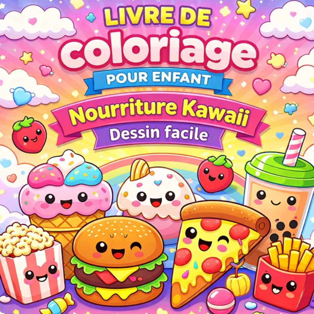 Livre de coloriage pour enfant: Nourriture Kawaii - Dessin facile
