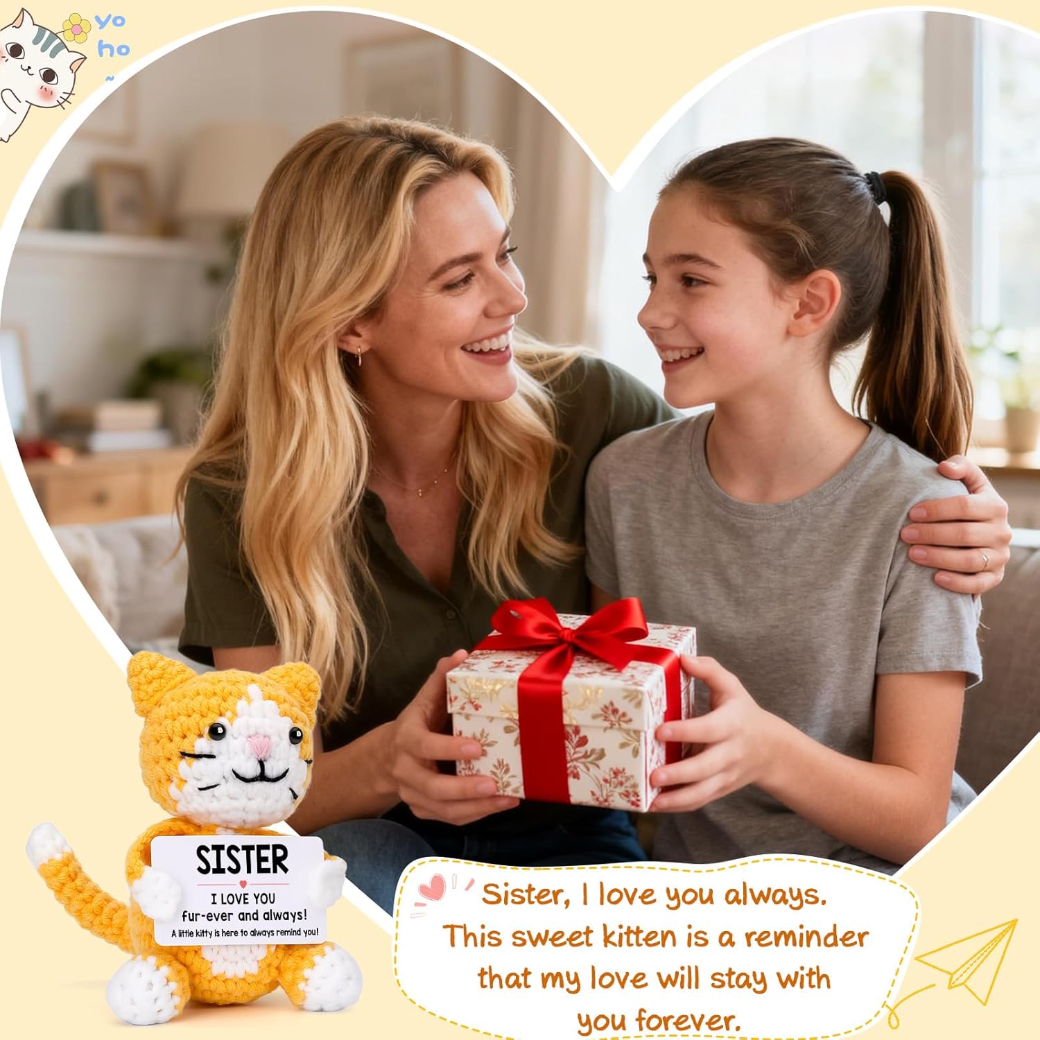 Funny Cat Sister Gifts Valentines Day Birthday, Little Big Soul Sister in Law Gifts for Women Friend Bestie, Mini Cute Stuff Cool Things Love Presents, Sisterhood Ornament Decor - Image 4