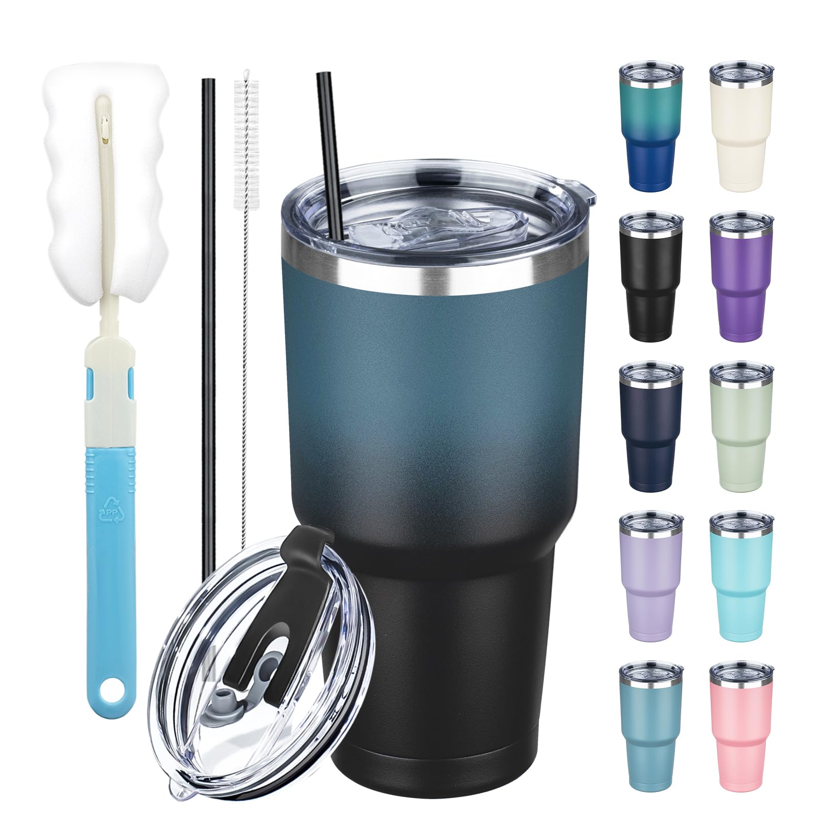 GUDEMAO 30 oz Tumbler with Lids and Straws, Stainless Steel Insulated Coffee Tumbler, Double Wall Vacuum Insulated Travel Mug Cup, Leakproof Thermal