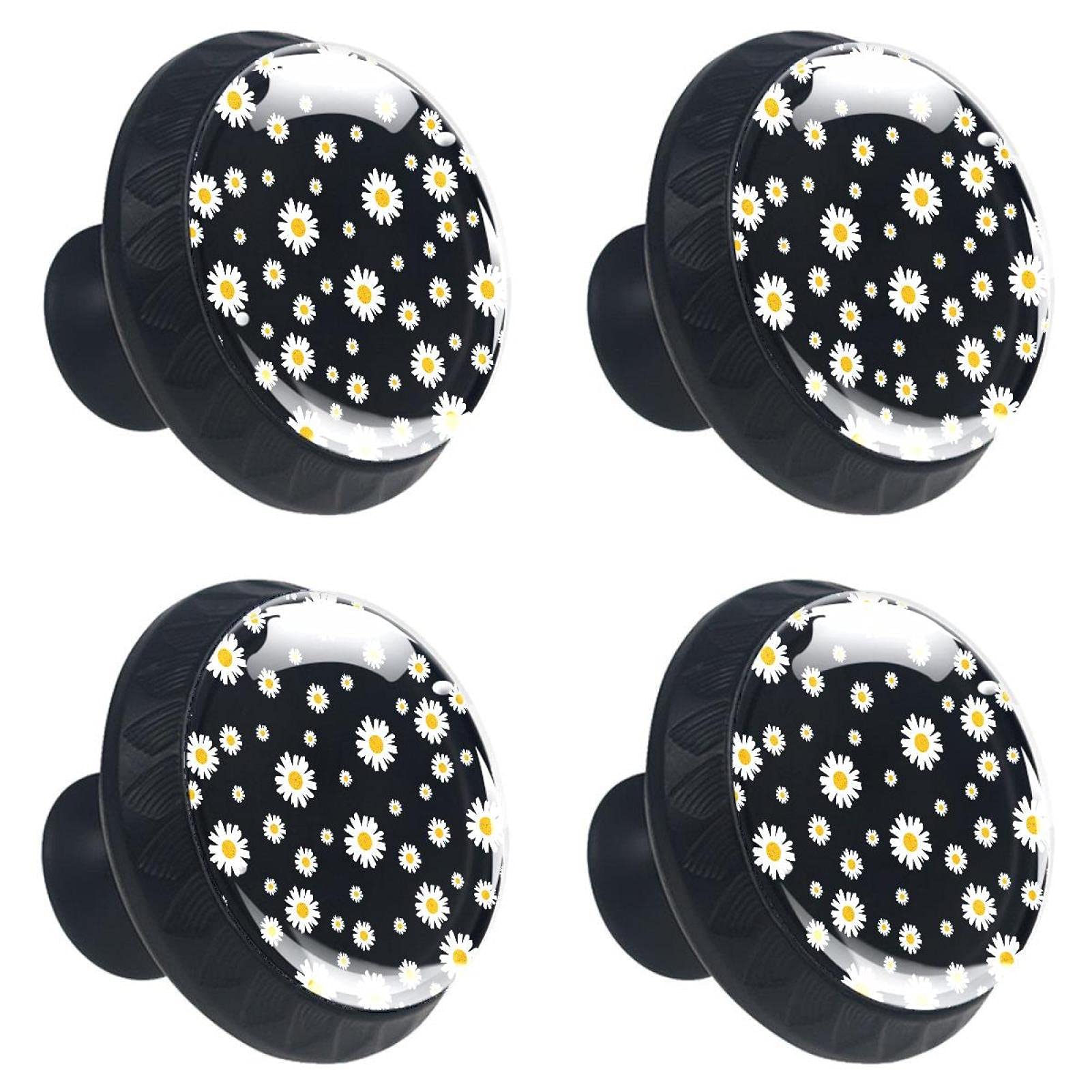 Boutons de porte de placard fleur noir x4 pour meuble de cuisine et tiroir