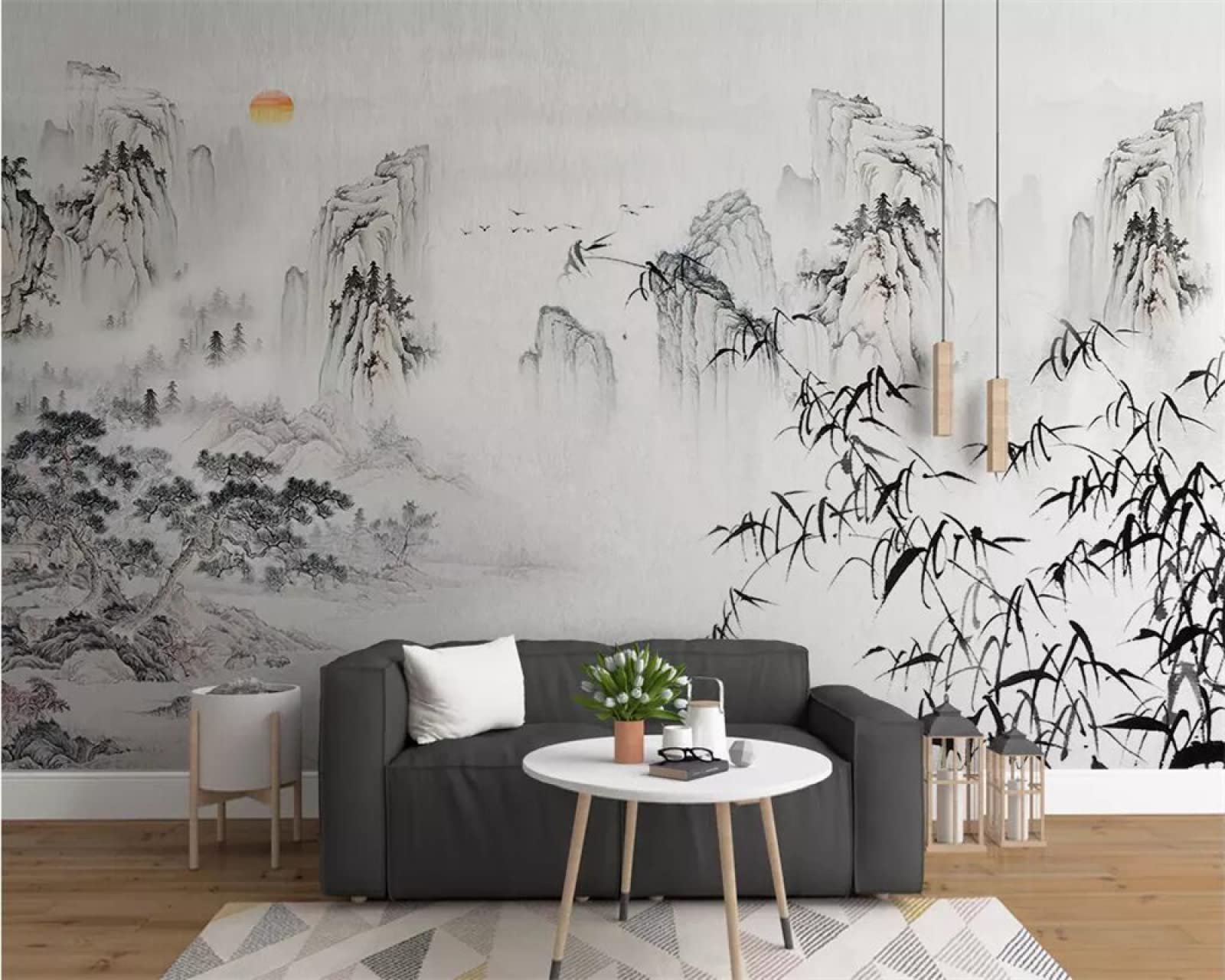 Chinese Abstract Ink Painting Bamboo Wall Mural Wallpaper, Removable Self-Adhesive 3D Mural Wallpaper for Kindergarten Bedroom Living Room Kids Room Tv Sofa Background Wall(122