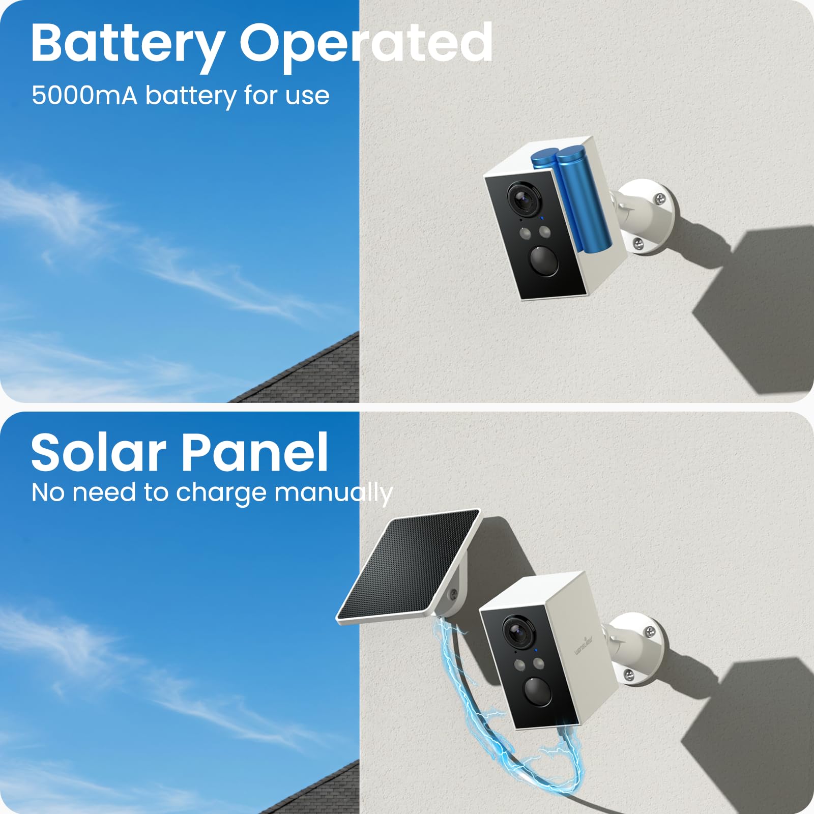 wansview Camara Vigilancia WiFi Exterior Solar - 2K Camaras Vigilancia Domicilio WiFi 2.4G hz Seguridad sin Cable con Batería, PIR Sirena, Visión Nocturna Color, IP65