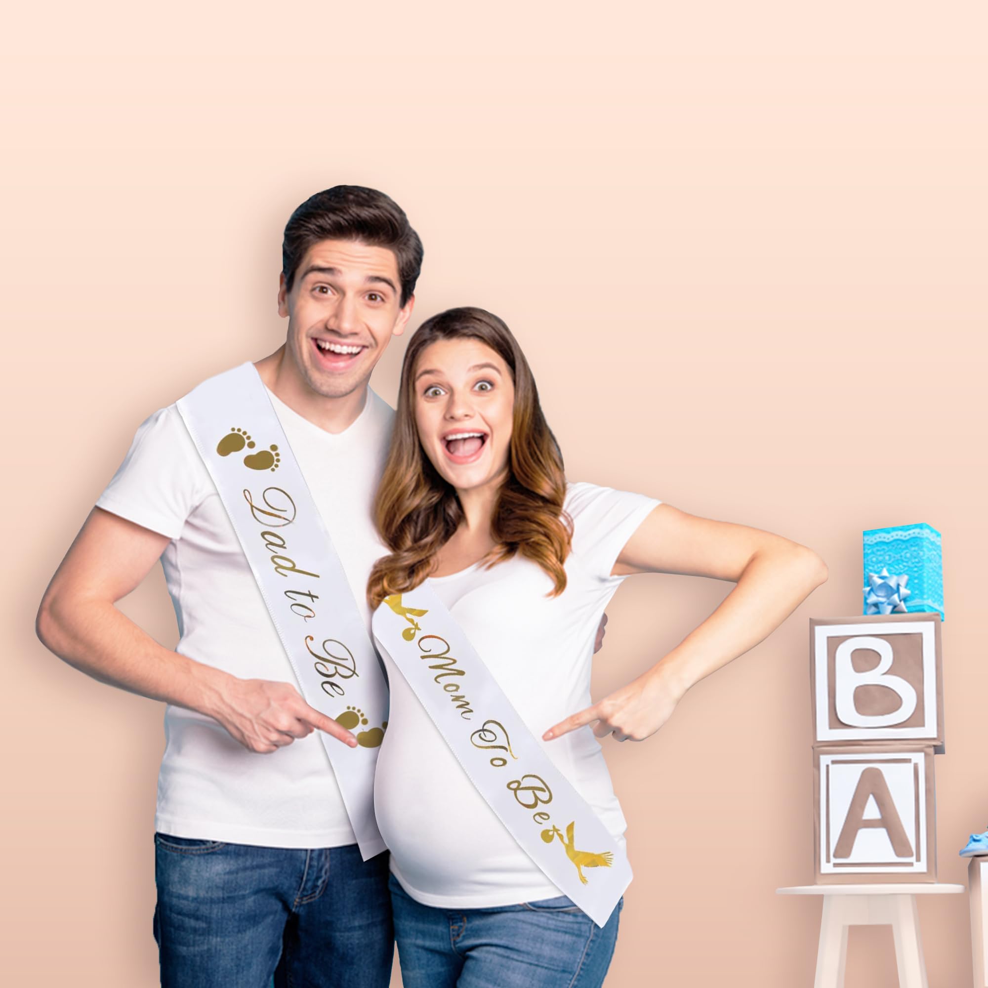 Mom To Be & Dad To Be Baby Shower Sashes - Pink & Blue Gender Reveal Party Decor