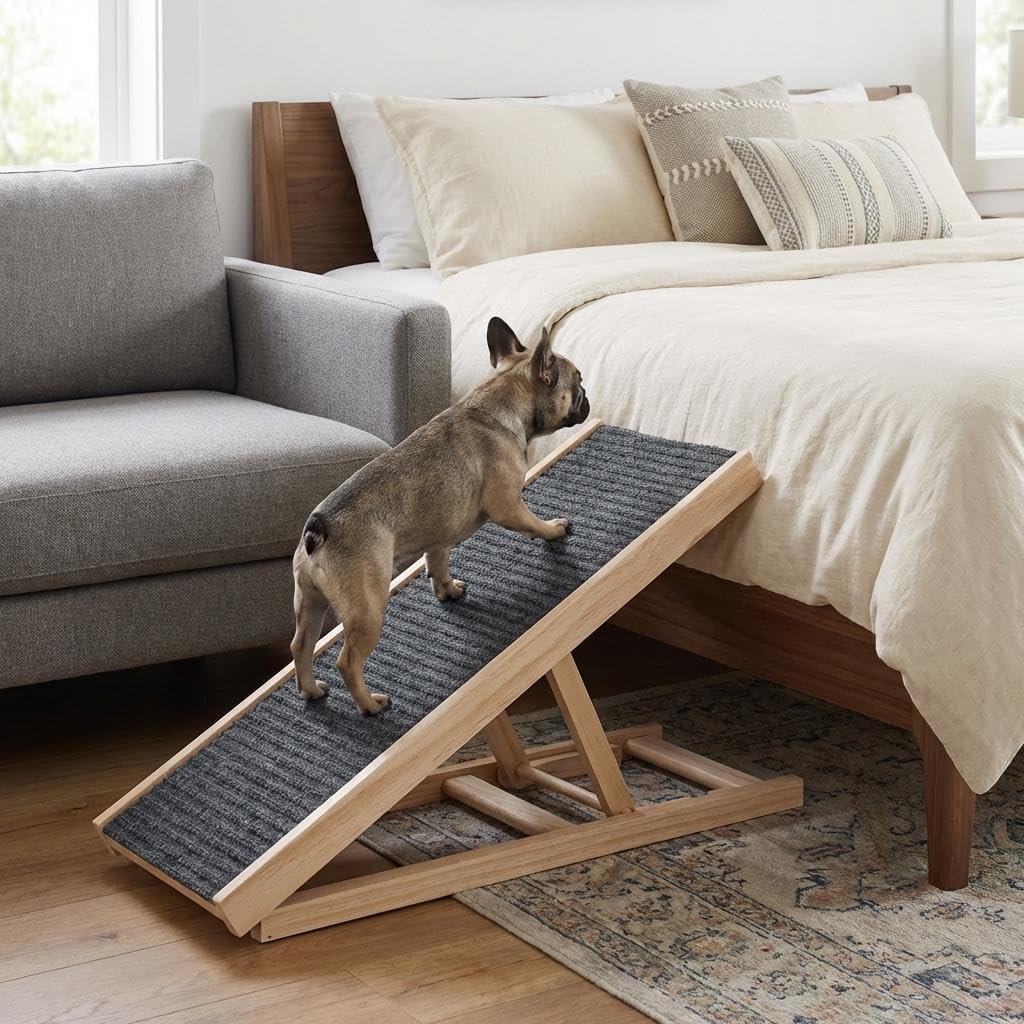Dog Ramps for High Bed, Foldable Small to Large Dog Ramp with Non-Slip Pad for Sofa, Adjustable Height from 12'' to 16", Portable Pet Ramp to Get on Bed