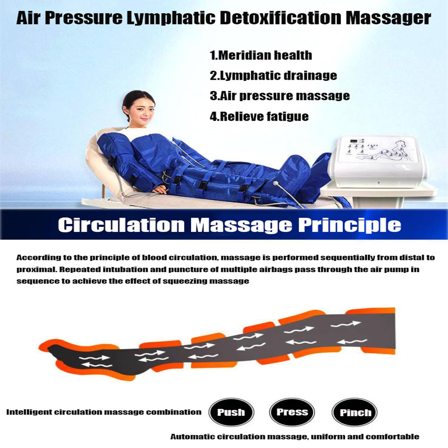 Máquina de Masaje de presión de Aire, masajeador de Drenaje linfático de Cuerpo Completo, Instrumento Profesional de presoterapia para Adelgazar el Cuerpo. A