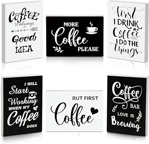 Woanger 6 letreros de madera para barra de café, decoración de barra de café de granja pero primer letrero de mesa pequeña, placa de madera vintage