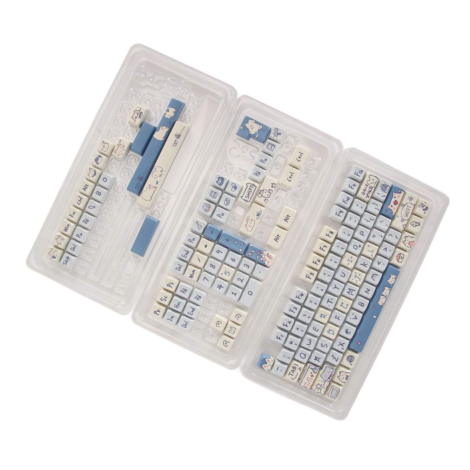 POENVFPO 148 KeyboardKeyCaps Dye Sublimation Ergonomic PBT Keyboard Keycaps do Gier DIY w Stylu Kreskówki Matowy Wygląd (Kotek)