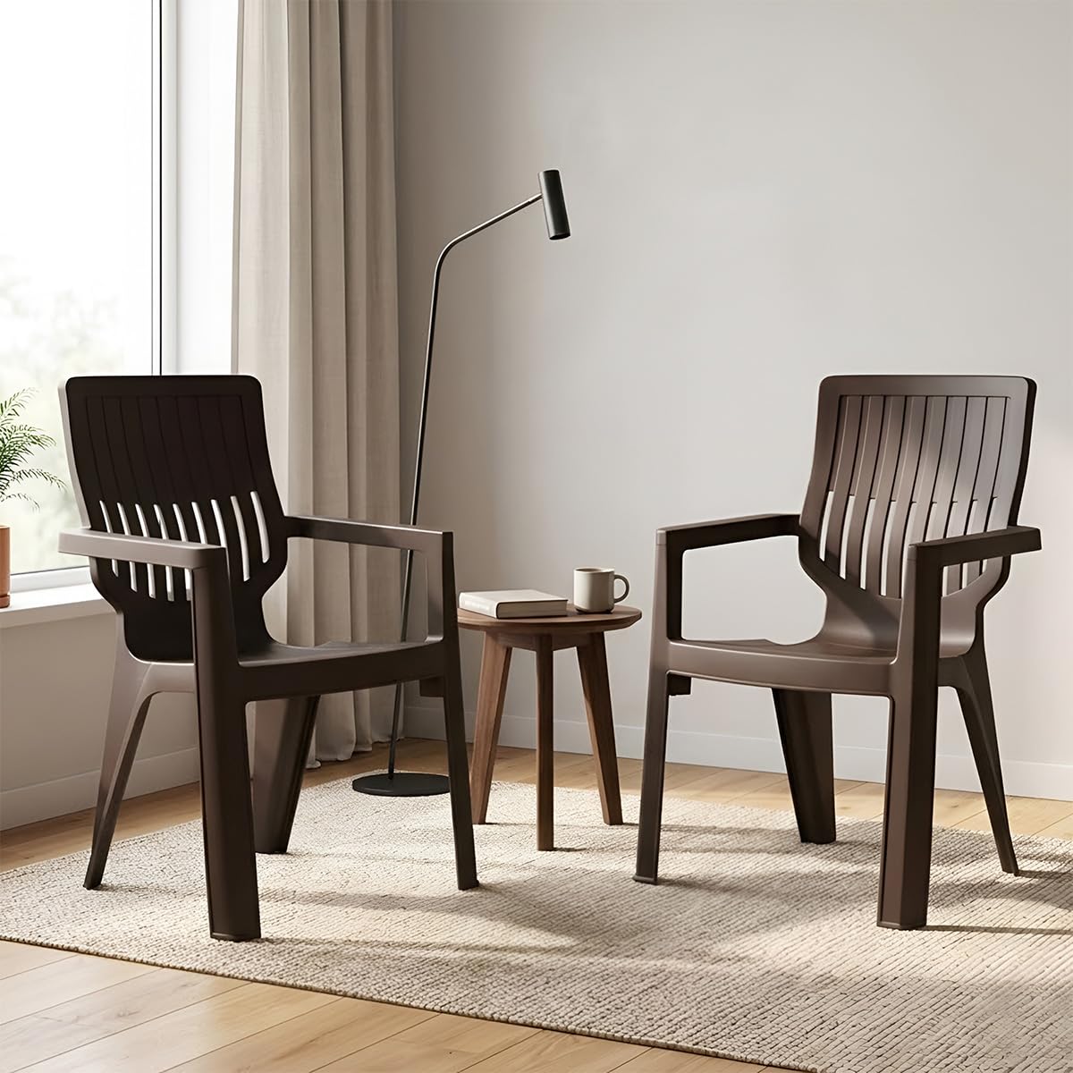 nilkamal ortho comfort plastic chair with arm|set of 2| 3 year warranty |stackable chair for home, living room, dining room, cafe & balcony |ergonomic back support |indoor & outdoor |season rust brown