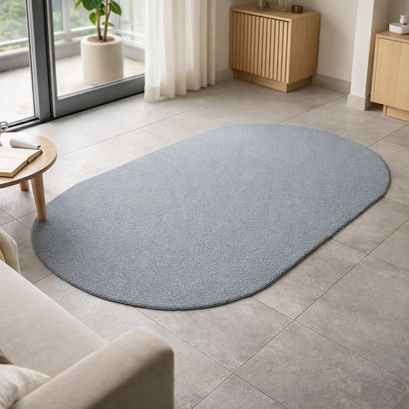 Tapis personnalisé anti-poussière ovale bleu-gris pour entrée