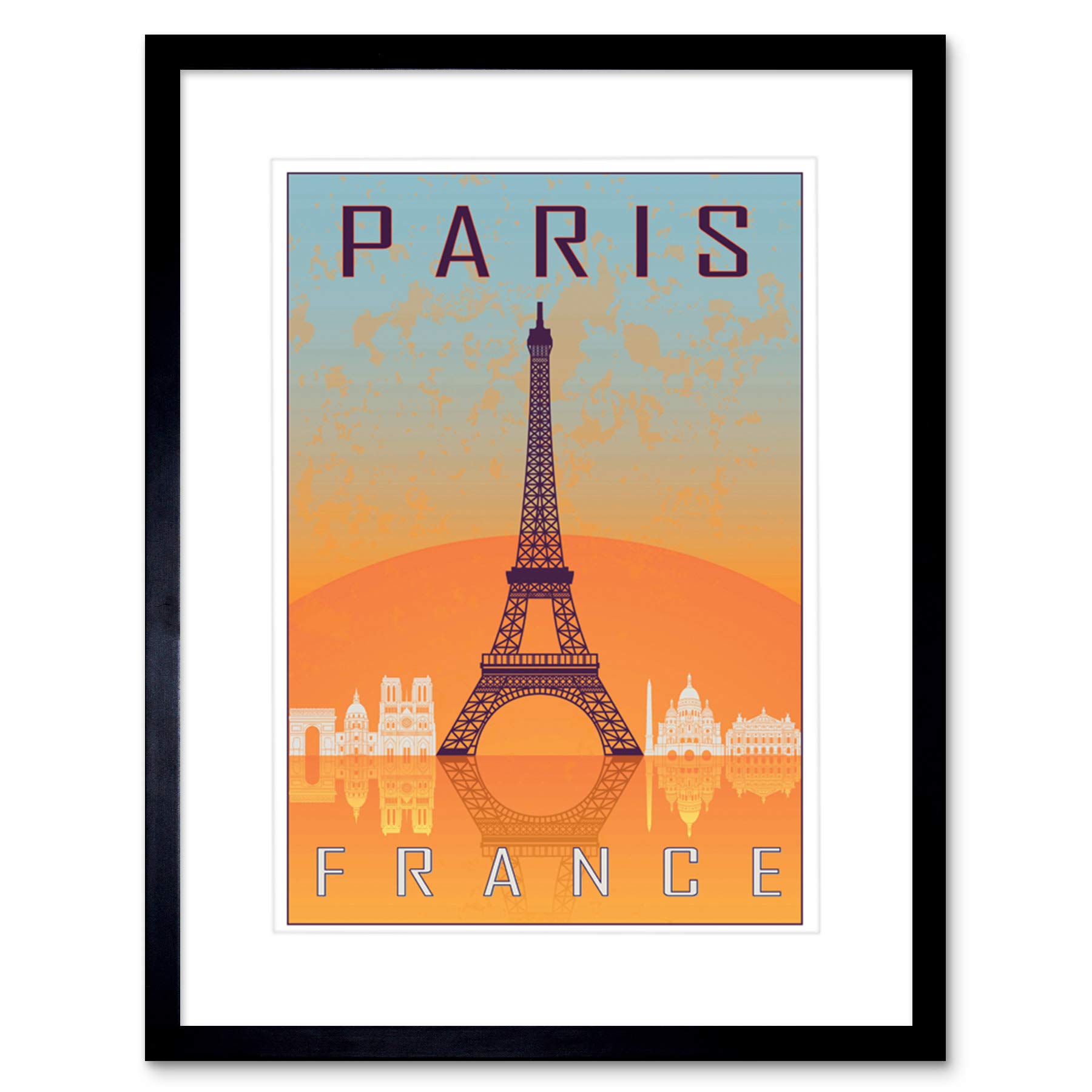 Wee Blue Coo Black Travel Paris City France Eiffel Tower Arc De Triomphe Framed Wall Art Print